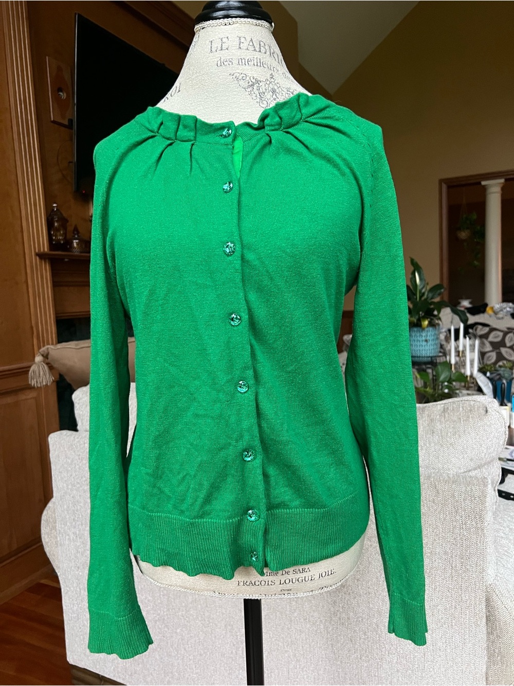 New York & Company Bright Green Button-Front Cardigan